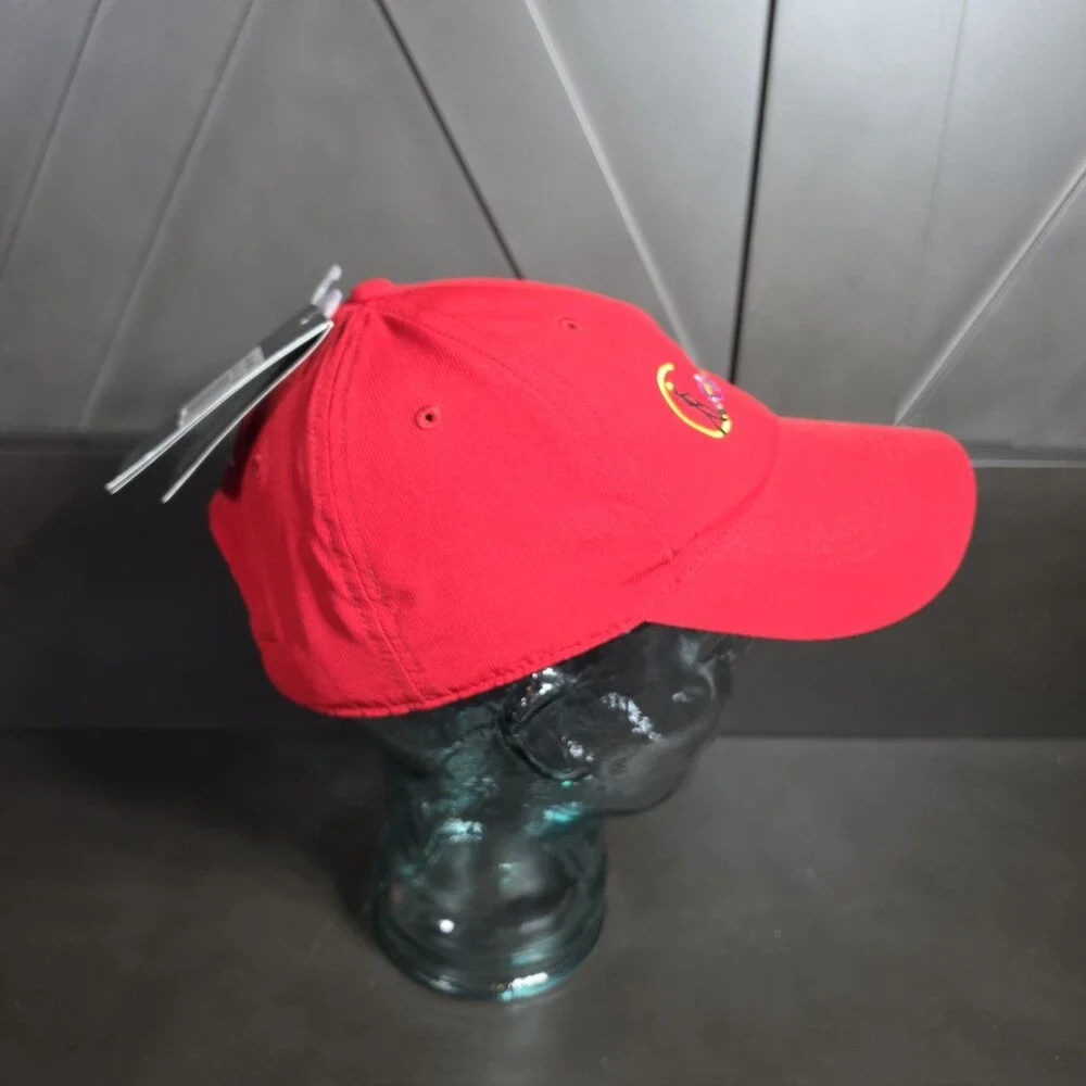 Nike Strap Back Golf Hat Cap One Size Kids Swing & Swoosh Logo Poly Outdoor Red